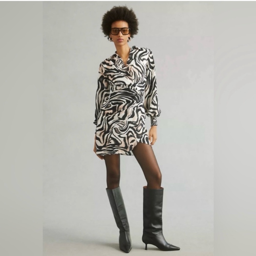 Anthropologie Zebra Print Animal Print Mini Wrap Dress Size 2